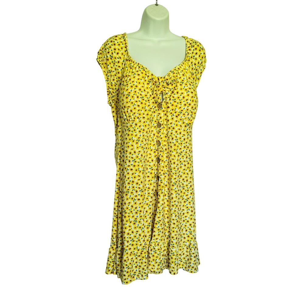No Boundaries Sunflower Print Button‎ Mini Dress Yellow XXXL 21 Country Farmgirl